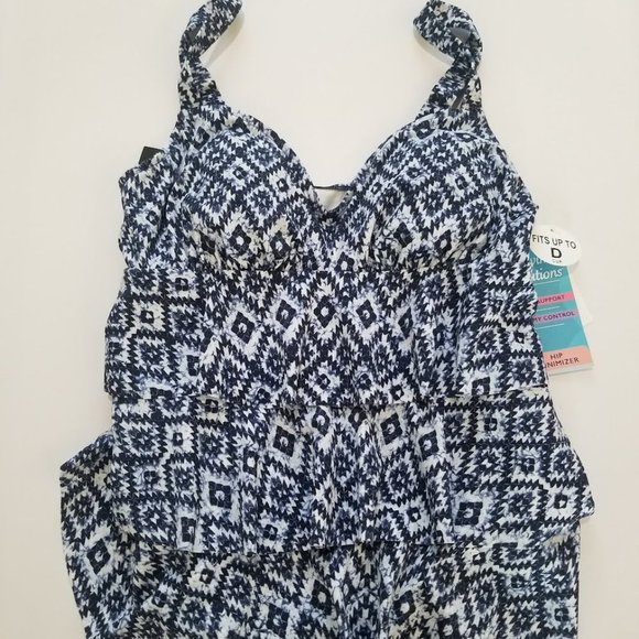 Swim Solutions Triple-Tier Tummy-Control Fauxkini One-Piece Swimsuit Size 10 - Picture 7 of 13